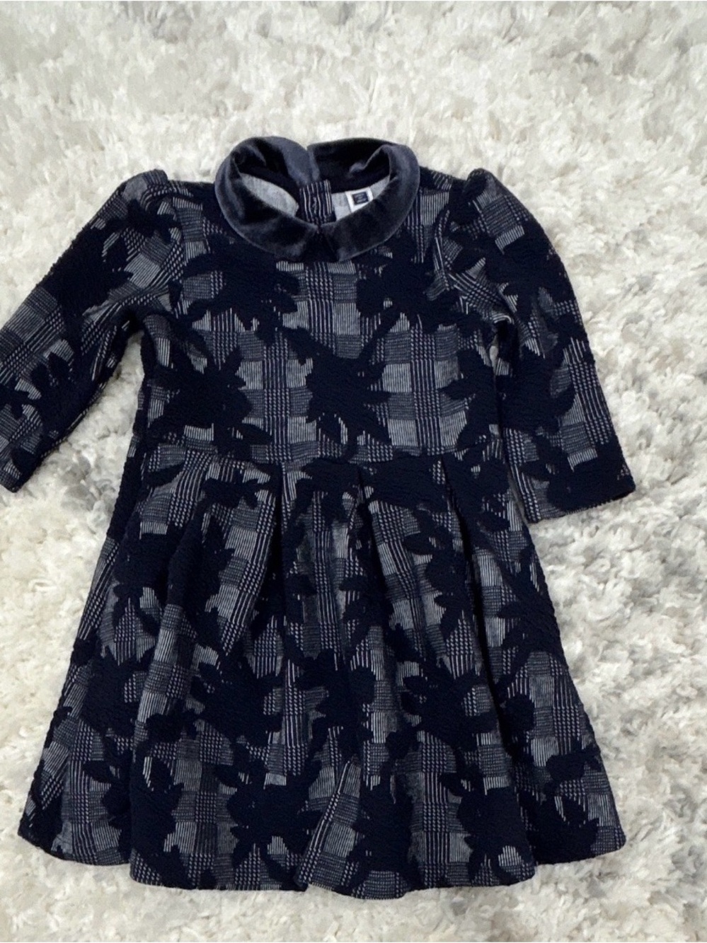 Janie and Jack Girls' Navy and Gray Velvet-Collar Dress